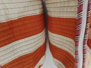 Orange White Stripe Block Printed Eco-Friendly Durable Cotton Zipper <b>Makeup</b> <b>Case</b> Indian Travel Cosmetic Organizer Kit - Product Image 4