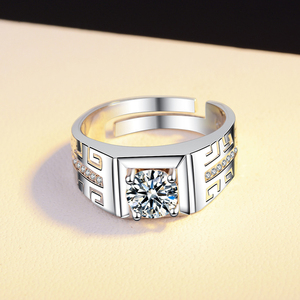 Men's 925 Sterling Silver <b>Cocktail</b> <b>Ring</b> With Round Zircon Prong Setting Geometric Pattern Rhodium Plated Classic Style - Product Image 2
