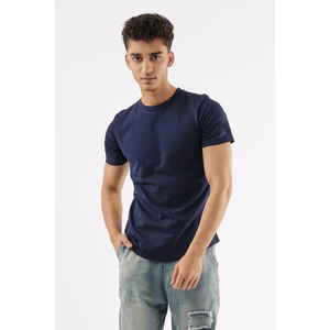 Camiseta de Manga Corta para Hombre, Cuello Redondo, Azul Marino, Talla Grande, 100% Algodón, Ecológica, Lavada, Diseño Casual - Product Image 1