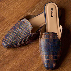 Mules élégantes bleues et marron à enfiler avec motif cousu, légères et antidérapantes pour femmes - Product Image 5