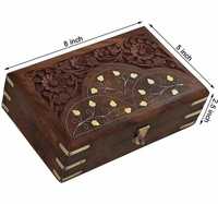 Boîte à bijoux rectangulaire en bois sculpté à la main |   Organisateur de bijoux fait main |   Boîte cadeau pour collier avec anneau décoratif vintage