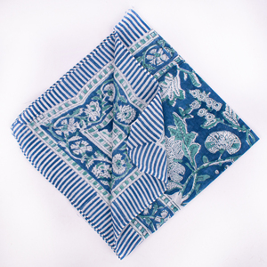 Cotton Bandana Floral Print Square Scarf Bandana Breathable Lightweight Summer <b>Head</b> <b>Wrap</b> Unisex Boho Style Indigo Blue Mulmul - Product Image 5