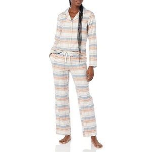 Essentials Women's Flannel Long-Sleeve Button Front Shirt and Pant <b>Pajama</b> Set Custom Digital Print Sleep Wear 100% Pure Cotton - Product Image 1
