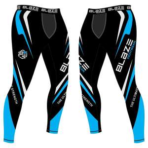 Conjunto de Camiseta de Compresión de Manga Larga y Leggings para Hombre, Color Negro y Azul, Diseño Gráfico Blaze Fightwear, Ropa Deportiva para Entrenamiento y Gimnasio - Product Image 4