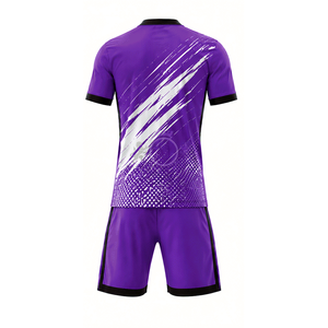 Ensemble de maillot de football pour homme, violet, col en V, manches courtes, imprimé géométrique sublimé, évacuation de l'humidité, vêtements pour toutes les saisons - Product Image 3