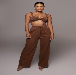 ชุดกันเหงื่อสไตล์สตรีท,ชุดเสื้อครอปและบรามีซิปสีน้ำตาลพร้อมกางเกงเย็บริมแบบตรงแฟชั่น - Product Image 4