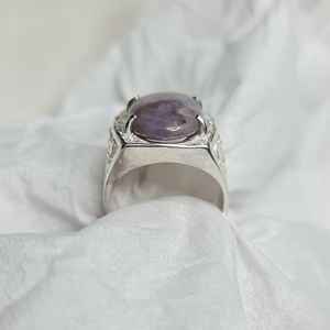 Sapphire Mens <b>Ring</b> Alpaca Mixed Metal Handmade Gemstone Silver <b>Ring</b> Luxury Jewelry Gift For Men <b>Statement</b> <b>Ring</b> - Product Image 2