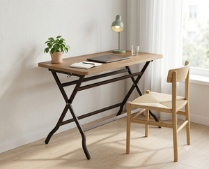 Mesa Plegable de Madera con Estructura Metálica, Tablero Rectangular de Contrachapado, Escritorio Portátil para Hogar, Oficina o Fiestas - Product Image 4