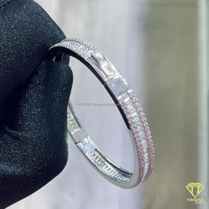 Luxury Moissanite Diamond Baguette Cut <b>Silver</b> Tone <b>Bangle</b> <b>Bracelet</b> Iced Out Hip Hop Statement Jewelry For Fashion Lovers - Product Image 4