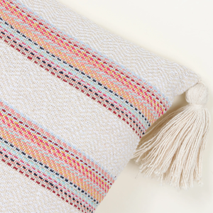 Hand Loom Woven Off White and Red Textured Boho Tassel Cushion Cover Handmade <b>Decorative</b> <b>Pillow</b> Case for Sofa Bedroom Living Roo - Product Image 2