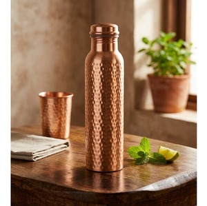 Bouteille d'eau en cuivre avec pochette en toile et poche pour téléphone, anti-fuite, avec poignée – Design de luxe pour usage quotidien et extérieur - Product Image 3