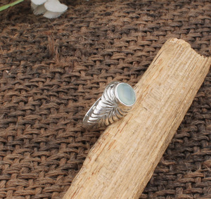 Anillo de Calcedonia Aqua Natural, Plata de Ley 925, Anillo de Piedra Preciosa Azul Hecho a Mano, Joyería de Alta Calidad al por Mayor para Boutique - Product Image 4