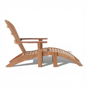 Weather Resistant Natural Teak Wood <b>Adirondack</b> Lounge <b>Chair</b> and Ottoman Durable <b>Garden</b> Sun Lounger for <b>Garden</b> Poolside and Deck - Product Image 3