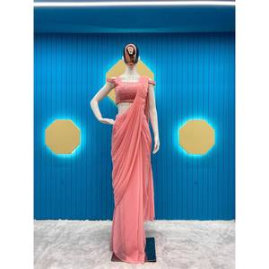 ชุดเสื้อส่าหรีสำหรับผู้หญิงดีไซน์เนอร์สำหรับงานปาร์ตี้ปักตามลำดับ - Product Image 4