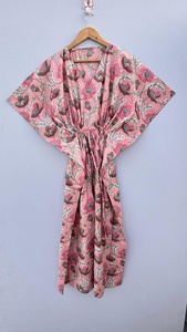 New Print V-neck Drawstring Closure Short Sleeve Elegant Fit Flare <b>Kaftan</b> Indian Soft Cotton Summer Full Cotton Print <b>Kaftan</b> - Product Image 2