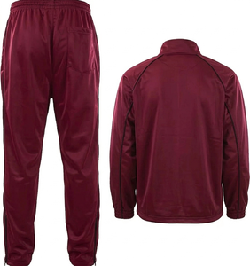 Men's Maroon tracksuits Full Zip Jacket And <b>Pants</b> Set Breathable Polyester Casual Wear Autumn Solid Color Regular Fit - Product Image 2