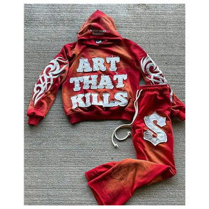 ชุดวอร์มผ้าฝ้ายแบบหนาเป็นมิตรกับสิ่งแวดล้อมสำหรับผู้ชาย ปรับแต่งได้ตามต้องการ กางเกงขายาวทรงบานและเสื้อฮู้ด ชุดลำลองสไตล์สตรีทแวร์สำหรับฤดูหนาว - Product Image 1