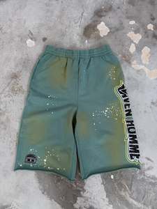 Shorts longs pour homme personnalisés, unis, décontractés, effet délavé soleil, en tissu éponge 100% coton, 360g, grammage lourd, taille mi-haute, taille élastique, imprimés sérigraphiés - Product Image 4