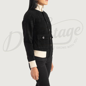Luxury Women's Genuine Sheepskin Suede Short Biker <b>Jacket</b> Premium Black Suede <b>Jacket</b> for Women Soft Suede <b>Leather</b> with Zipper - Product Image 2