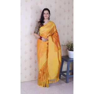 Sari en soie douce orange Bandhani Leheriya Zari tissé, robes de soirée élégantes, Elite Weaves 650g - Product Image 6