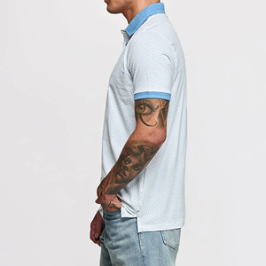 Camisa Polo de Manga Corta para Hombre, Estampado Geométrico Azul Claro, Algodón Oxford, Casual, Transpirable, Corte Regular - Product Image 3