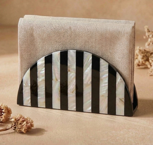 Moderno Porta Pañuelos con Incrustaciones de Concha, Diseño Semicircular, Rayas Blancas y Negras, Soporte Independiente con Cubierta de Tela, Porta Pañuelos MOP - Product Image 1