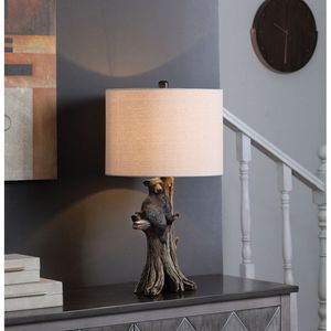 Lampada da Tavolo in Resina Poliestere con Orso Nero su un Albero, 63 cm - Product Image 3