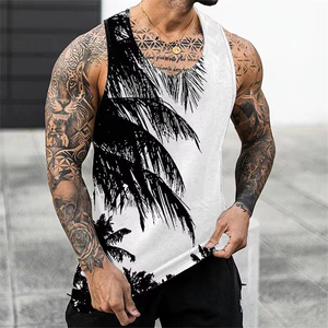 Débardeur Homme Nouvelle Mode Imprimé Rayé Gilet Unisexe Fitness Débardeur Homme Sans Manches Sous-vêtement Amusant Noir et Blanc Logo Personnalisé - Product Image 4