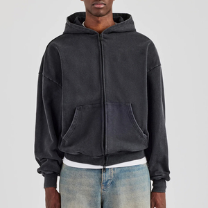 Men's Premium Heavyweight Acid Wash Zip Up Hoodie Vintage Look Streetwear Tracksuit Custom Branding Factory Wholesale - Product Image 5