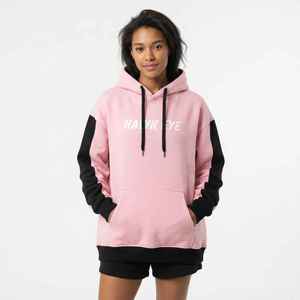 <b>Women's</b> <b>Pink</b> Color Block <b>Hoodie</b> Long Sleeve Drop Shoulder Letter Print Pullover Sweatshirt - Product Image 1