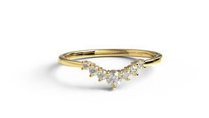 Bague de mariage de luxe en or 18 carats avec diamants ronds gradués en forme de V, bague de mariage superposable incurvée, bijoux fins pour femmes - Product Image 1