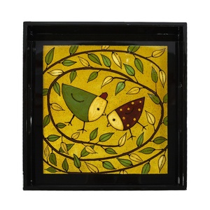 Wholesale Bird Pattern <b>Lacquerware</b> Serving Tray From Vietnam with Handle Hot Pattern Wood Tray - Product Image 1