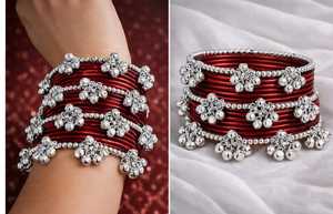 2026 New Arrival Professional Handcrafted Indian Wedding Bridal Chudiya <b>Sets</b> Silver Plated Trendy Geometric Kashmiri <b>Bangles</b> - Product Image 4