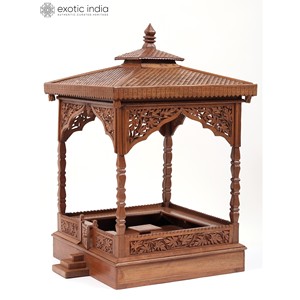 Jarrón de pedestal tradicional indio hecho a mano con madera de nogal |   Venta al por mayor - Product Image 2