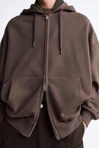 Sudadera con Capucha y Cierre de Cremallera para Hombre, Talla Grande, Color Sólido, 100% Algodón, Felpa Francesa, Transpirable, Ropa Casual de Invierno, 380g - Product Image 2