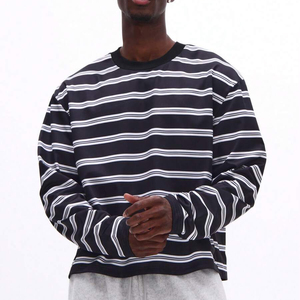 Custom Made Men's <b>Long</b> <b>Sleeve</b> Striped Knitted T-Shirt O-Neck Casual Top Black <b>White</b> Patterned Design Summer Plus Size Men <b>Tshirt</b> - Product Image 5