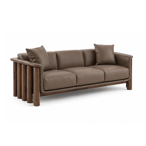 Sofá de Cuero de 3 Plazas de Madera de Teca Sólida Moderna, Muebles de Lujo para Sala de Estar, Hotel, Apartamento, Villa, Fabricante de Muebles para Salón - Product Image 3