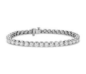 Pulsera de tenis de moissanita y plata 925 con cristales redondos engastados en canal, estilo clásico para boda, pulsera de moda con cuentas - Product Image 1