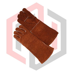 Gants en cuir cousus pour le soudage, marron, renforcés, pour la sécurité industrielle et la lutte contre les incendies, avec poignet tricoté - Product Image 4