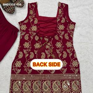Kurta corta y Sharara-Dupatta de georgette sintético con bordado floral y paisley, diseño de diseñador, venta al por mayor - Product Image 4