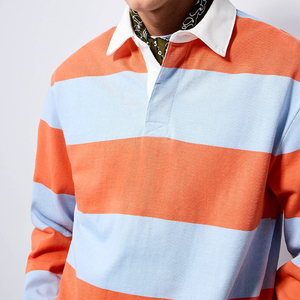 Polo de rugby brodé surdimensionné de haute qualité avec logo personnalisé, manches longues, rayé, style streetwear, en coton - Product Image 6