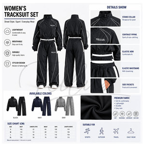 Conjunto deportivo de dos piezas para mujer, estilo streetwear personalizado, cortavientos, largo completo, ligero, de nailon liso. - Product Image 6