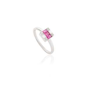 14K White Gold Invisible <b>Set</b> <b>Square</b> Ruby and Cushion Cut Diamond Wedding Ring - Product Image 3