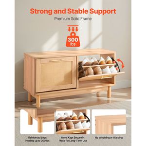 Banco de Entrada con Aspecto de Ratán de 39.4 x 11.8 x 20.9 Pulgadas con 2 Cajones Abatibles y 4 Compartimentos, Estante para Zapatos con Capacidad para 300 Libras - Product Image 3