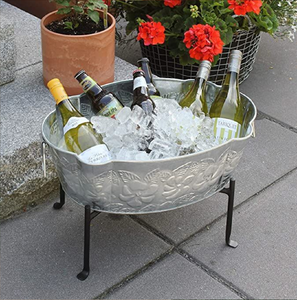 Polish chrome galvanized ice <b>bucket</b> beverage holder looks great by any pool, available at wholesale prices. - Product Image 4