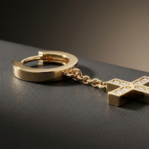 RAAMAA Boucles d'oreilles clous pendantes pour homme, plaqué or 10k/14k/18k, croix religieuse incrustée de diamants taille brillant, style Huggie, diamant surélevé - Product Image 3