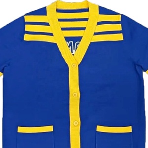 Cárdigan Azul de Punto para Mujer de la Hermandad Sigma Gamma Rho, Cuello en V, Manga Larga con Rayas Amarillas y Botones, Estilo Preppy - Product Image 2