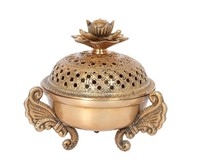 Brûleur d'encens en laiton antique fait main, écologique, durable, avec couvercle et pieds sculptés |   Brûleur décoratif à la gomme d'agar (Loban Dhoop) |