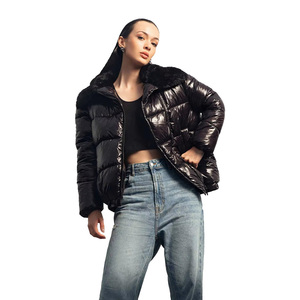 Winter Solid Women Crop Bubble Hooded Breathable Down <b>Jacket</b> Bomber Bubble Coat Women Long Sleeve Thick Zipper Bubble <b>Jackets</b> - Product Image 1