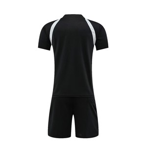 Ensemble maillot et short de football sublimé noir pour homme, col en V, séchage rapide, uniforme de sport pour équipe, vente en gros - Product Image 2